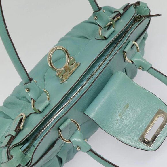 Salvatore Ferragamo Gancini Shoulder Bag Leather Gold Light green Auth 91277 - Picture 8 of 15